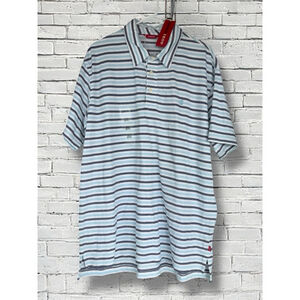 Izod Mens XL Navy Blue White Oxford Stripe Collared Golf Polo Short Sleeve Shirt